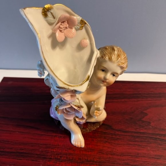 Vintage 1950's mid century Ucagco Japan Trumpet Vase Fine Porcelain Cherub *READ - Picture 11 of 11